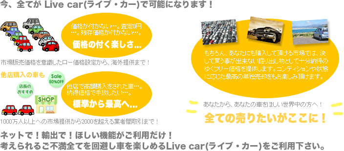 ���A�S�Ă� Live car�i���C�u�E�J�[�j�ŉ\�ɂȂ�܂��I���Ȃ�����A���Ȃ��̎Ԃ��ق������E���̕��ցI�S�Ă̔��肽���������ɁI